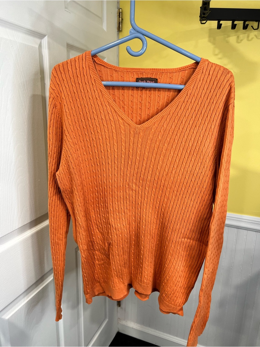 Duck Head Orange Cable Knit V-Neck Sweater